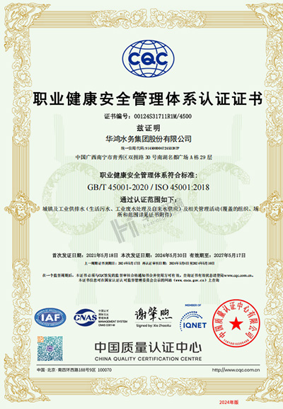 职业康健清静治理系统认证证书